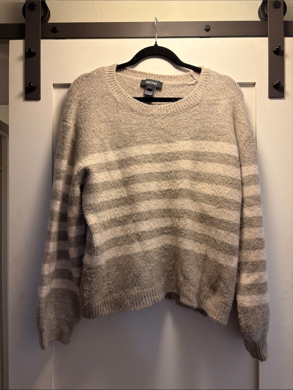Karen Kane grey and white Striped Crewneck Sweater